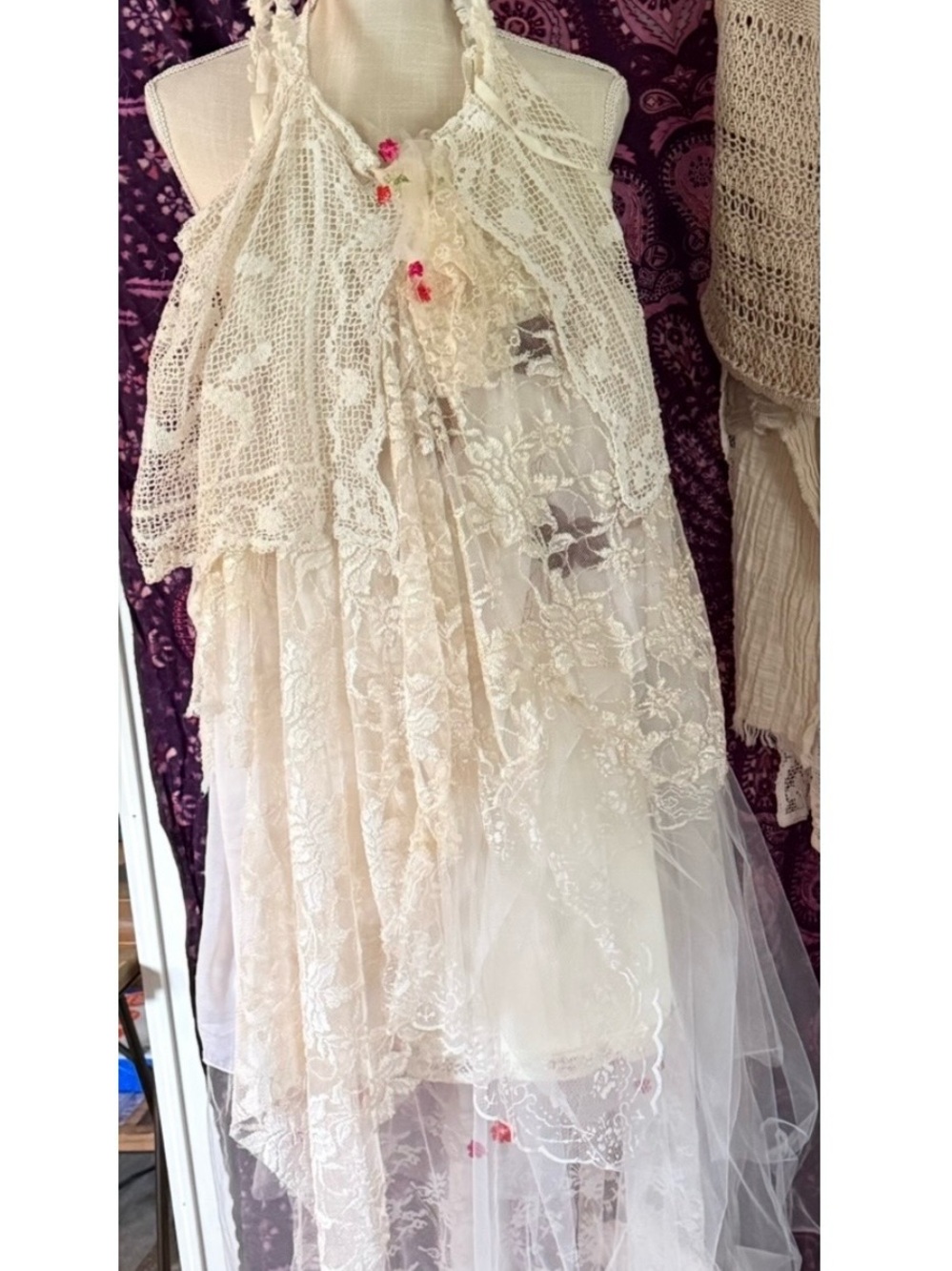 Ivory Layered Lace Dress with Tulle